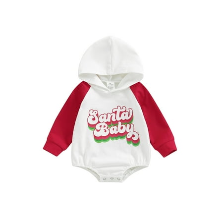 

Luethbiezx Infant Boys Girls Christmas Romper with Hood and Printed Letters