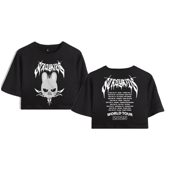 Stray Kids Merch 2025 World Tour Chang Bin Crop Top Midriff-Baring T-shirt Women Girl Short Sleeve