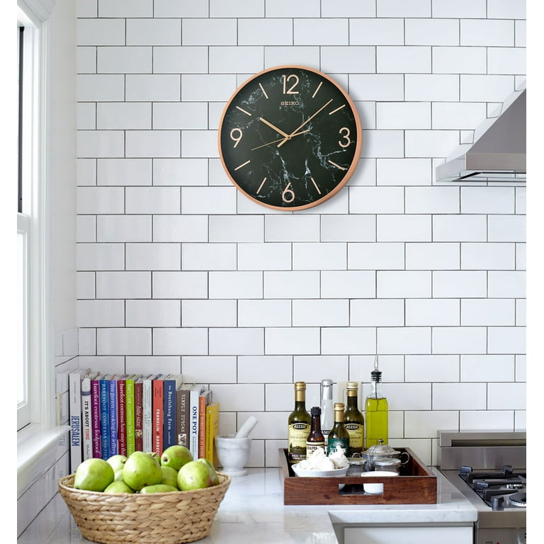 Seiko Stylish, Round, Noir Marble-Look Quartz Wall Clock Seiko Stylish, Round, Noir Marble-Look Quartz Wall Clock