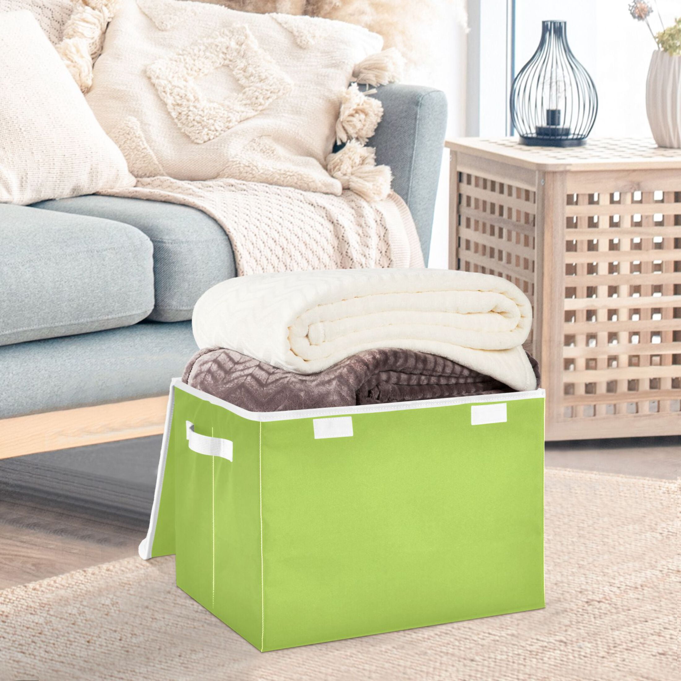 Ryvnso Green Large Lidded Foldable Storage Baskets Cubes Boxes Lids Bin for Home