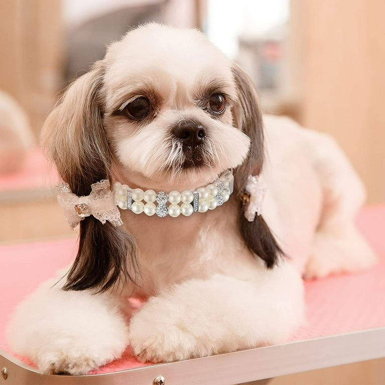 Cute Rhinestone Puppy Kitten Dog Pearl Collars Crystal Pet Pearl