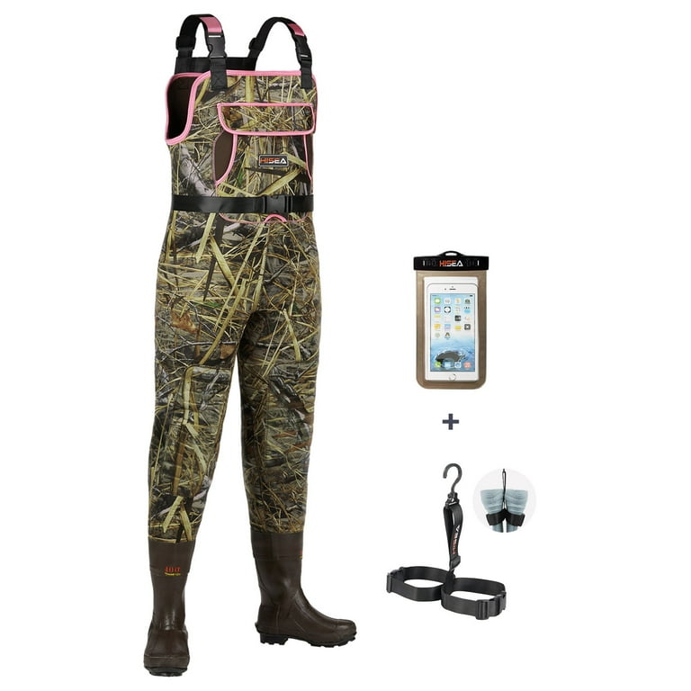 HISEA Neoprene Chest Waders Leopard Print Duck Hunting Waders for Women  with Boots Cleated Waterproof Insulated Fishing Waders 