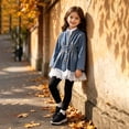 thumbnail image 2 of TIREOW Girls Denim Shacket Jacket Lace Hem Ruched Waist Button Front Long Sleeve Casual Denim Outerwear Coat, 2 of 9
