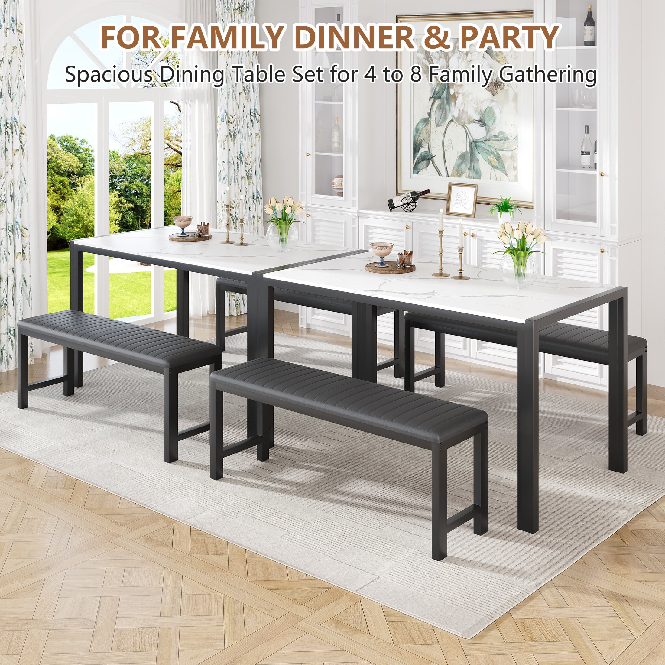 UHOMEPRO Dining Room Table Set, 3-Piece Marble Top Breakfast Nook Dining Table Set with 2 Upholstered Benches, Kitchen Table Set with Metal Frame, Modern Furniture for Home Cafeteria, Brown - Shop Black Friday Deals for 2024! - Walmart UHOMEPRO Dining Room Table Set, 3-Piece Marble Top Breakfast Nook Dining Table Set with 2 Upholstered Benches, Kitchen Table Set with Metal Frame, Modern Furniture for Home Cafeteria, Brown - Shop Black Friday Deals for 2024! - Walmart