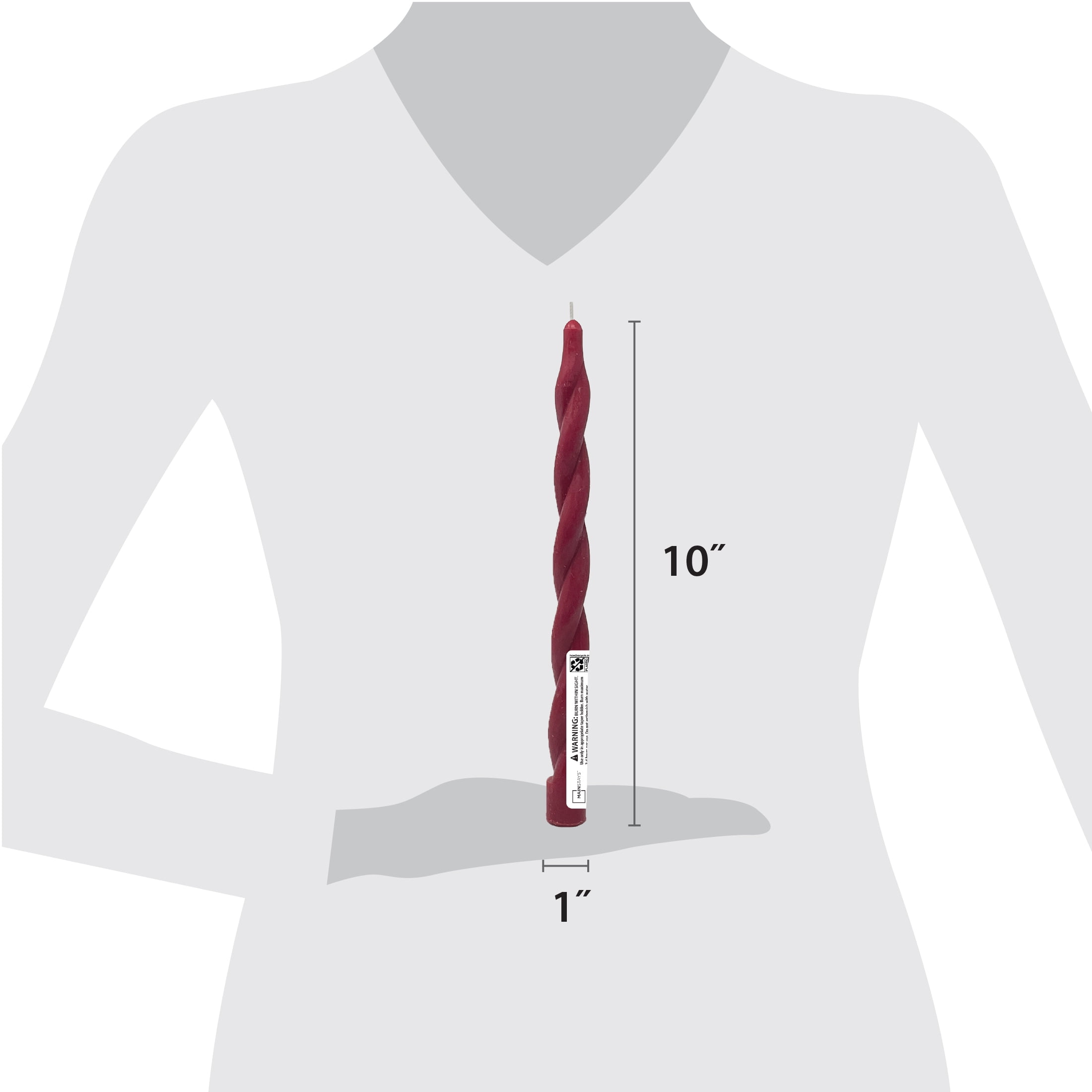 Mainstays Paraffin Wax 10" Twist Taper Candle, Unscented, Red