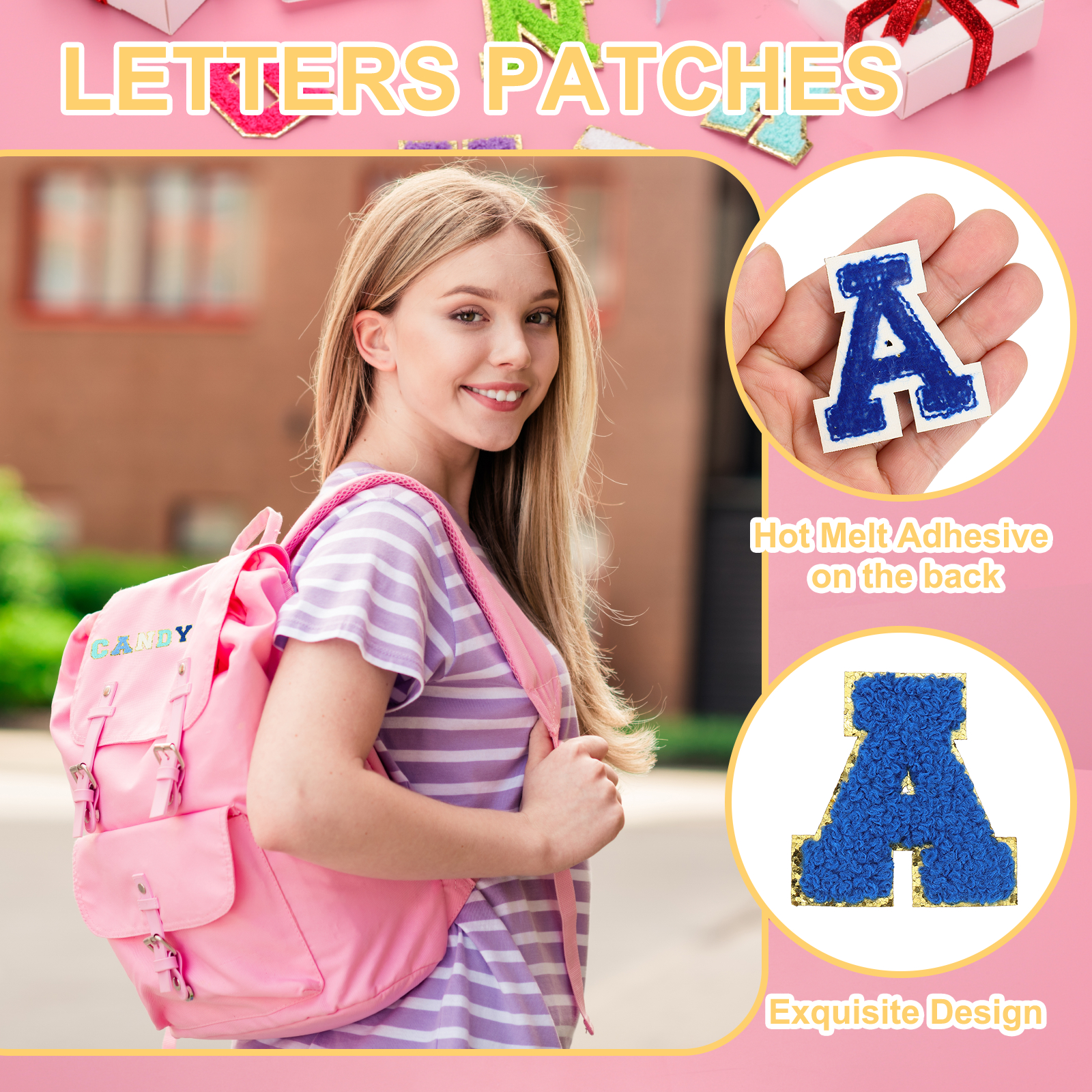 Uxcell Letters Patches, 104 Pcs Initial Letter A-Z Iron on Patch Embroidered Fabric Alphabet Stickers for Clothes Hats Makeup Bags DIY, Dark Blue
