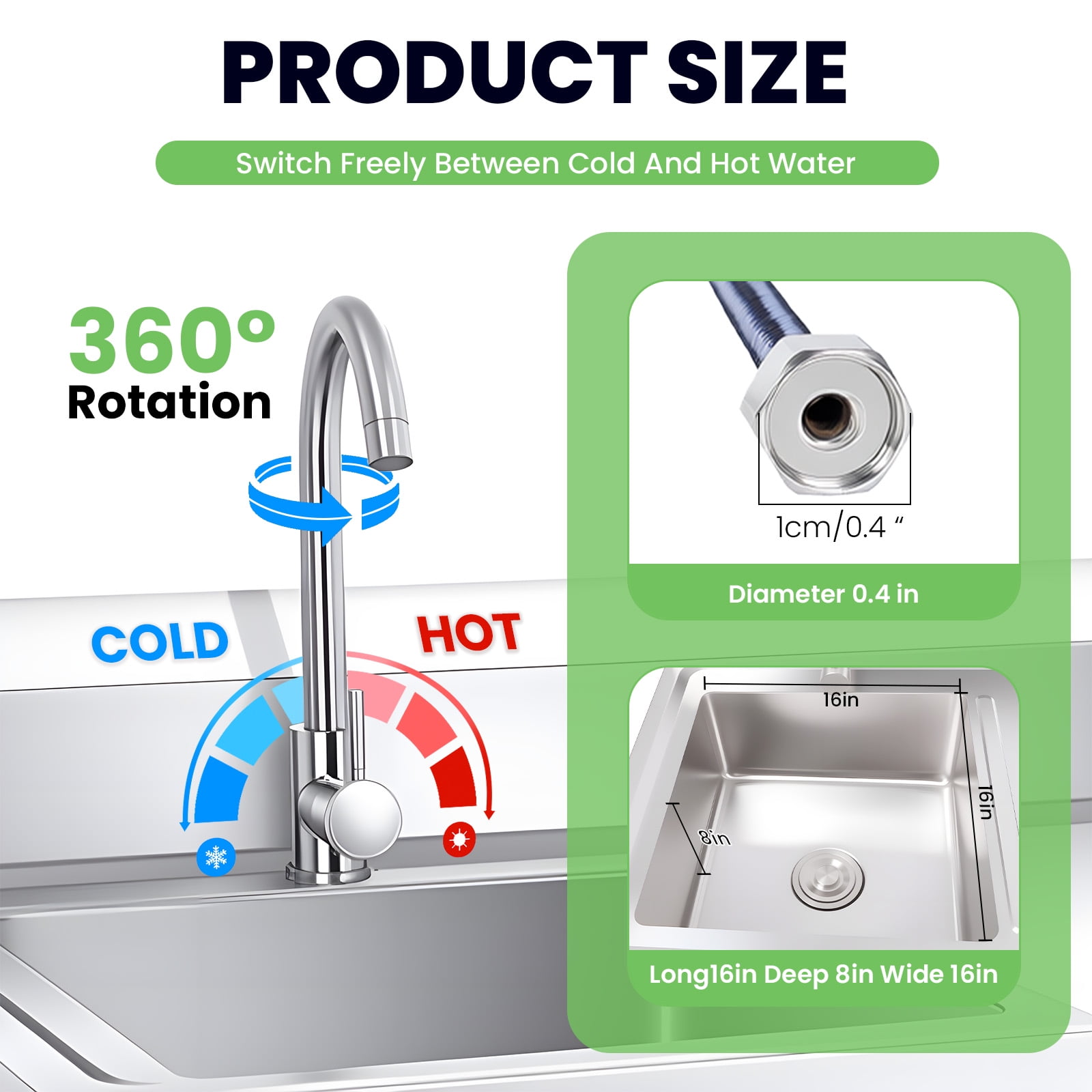 Stainless Steel Laundry Sink Utility Sink, Wall-Mounted Commercial Single Bowl Sinks Kitchen Sink with Worktable Cutting Board Faucet for Garage Farmhouse Outdoor Indoor