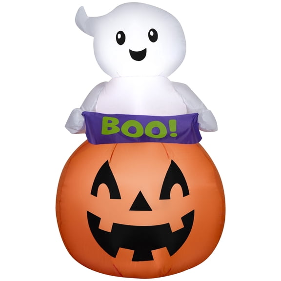 Baby Ghost in Jack-o'-Lantern with Banner Airblown Yard Inflatable, Multicolor, 3.5', Halloween by Way To Celebrate