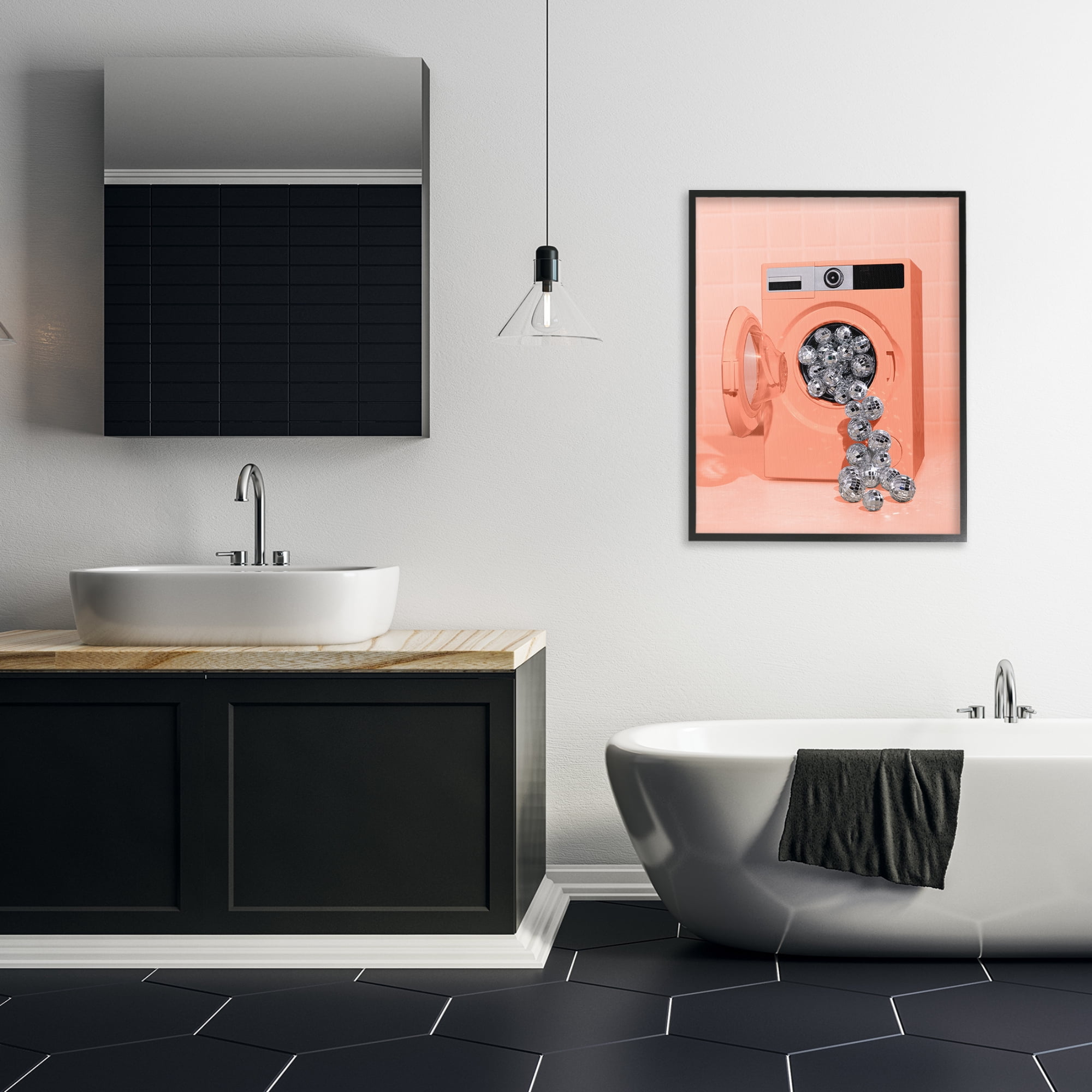 Stupell Industries Disco Laundry Machine over Orange Black Framed Giclee Art, design by LISH Creative