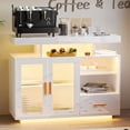 thumbnail image 7 of 40" Wood LED Coffee Bar with Wireless Charging Station, Kitchen Storage Cabinet Coffee Bar Cabinet with 2 Doors and Shelves, Modern Sideboard Buffet for Kitchen(White), 7 of 7