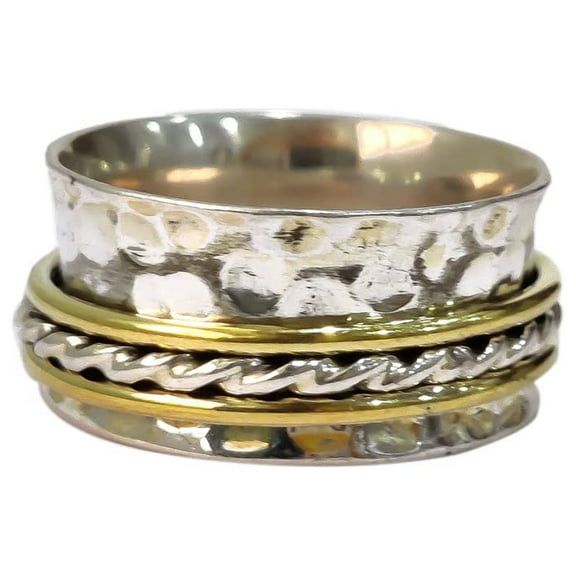 Hammered Spinner Band, Meditation Ring, 925 Sterling Silver Ring, Spinning Thumb Ring, Two Tone Ring, Fidget Ring, Handmade Jewelry, Christmas Oxidized, Womans Band Ring, Anxiety Ring, Mans Band Gifts