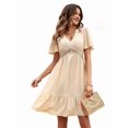 thumbnail image 3 of Robe d'Été Boho à Pois en Dentelle Col en V Manches Courtes Robe Trapèze Fluide Mini Robe Abricot TG, 3 of 10