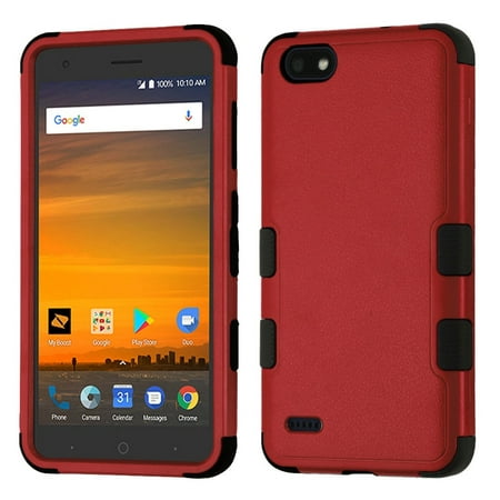 For ZTE Blade Force TUFF Hybrid Phone Shockproof Armor Protector Cover Case (Red/Black)