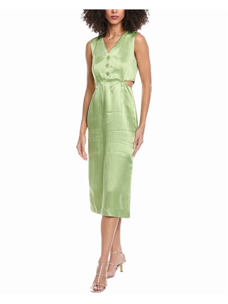 sandro green dress womens Woven Linen-Blend Dress, 38, corner dressing table shelf