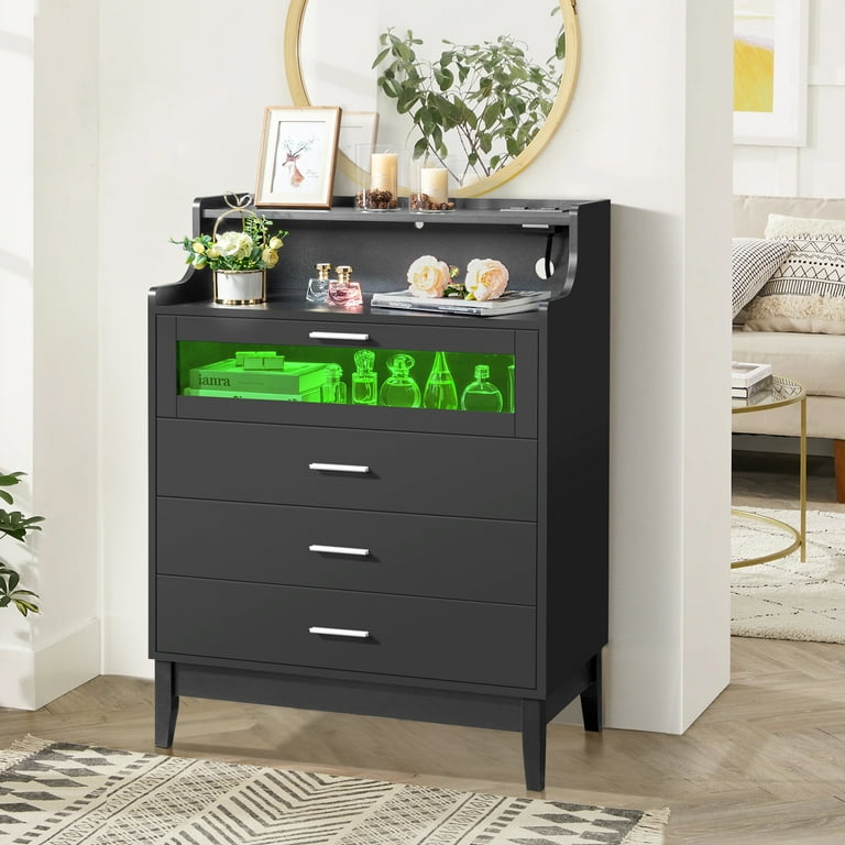 UBesGoo Black 4 Drawer Dresser for Bedroom,Chest of Drawers with Led Lights,Modern Wood Dresser with Charging Station,Closet Storage Dresser for Living Room,Hallway,Entryway - Walmart.com UBesGoo Black 4 Drawer Dresser for Bedroom,Chest of Drawers with Led Lights,Modern Wood Dresser with Charging Station,Closet Storage Dresser for Living Room,Hallway,Entryway - Walmart.com