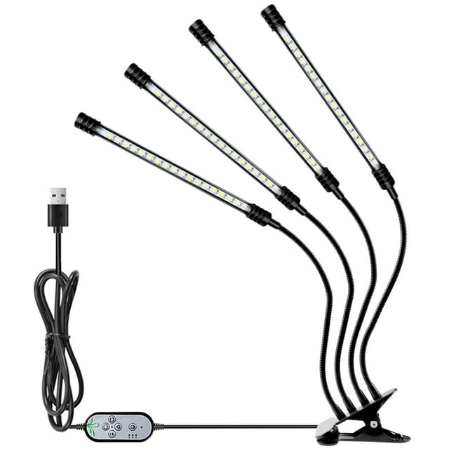 USB Plant Grow Light, White Daylight, Full Spectrum Lighting, Adjustable Angle, Desktop Clip-On Grow Light for Indoor Plants, 5-Level Dimmable Lighting, 4/8/12-Hour Timer