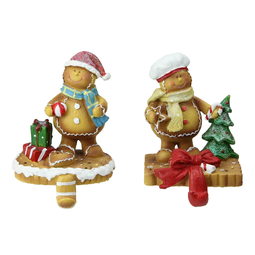 Set of 2 Holiday Gingerbread Christmas Stocking Holders 5.25" Walmart