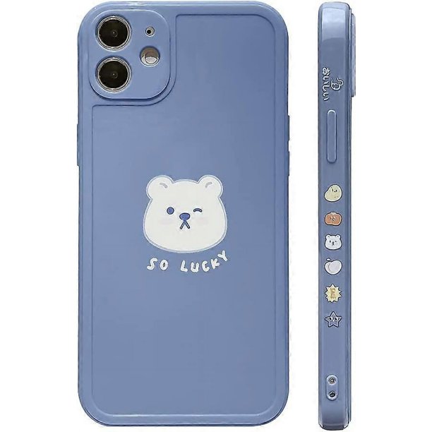 Compatible with iPhone 11 Case Cute Painted Design White Luck Bear for Women Girls Fashion Slim Soft Flexible TPU Rubber for iPhone 11-Blue Blue -