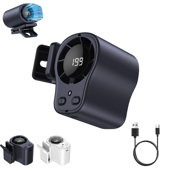 Car Clip On Air Conditioner Fan with LED Display - 360° Rotation, USB Rechargeable, 199 Speeds Adjustable, 16℃ Semi-Cooling Wide Clamp for Any Scenario