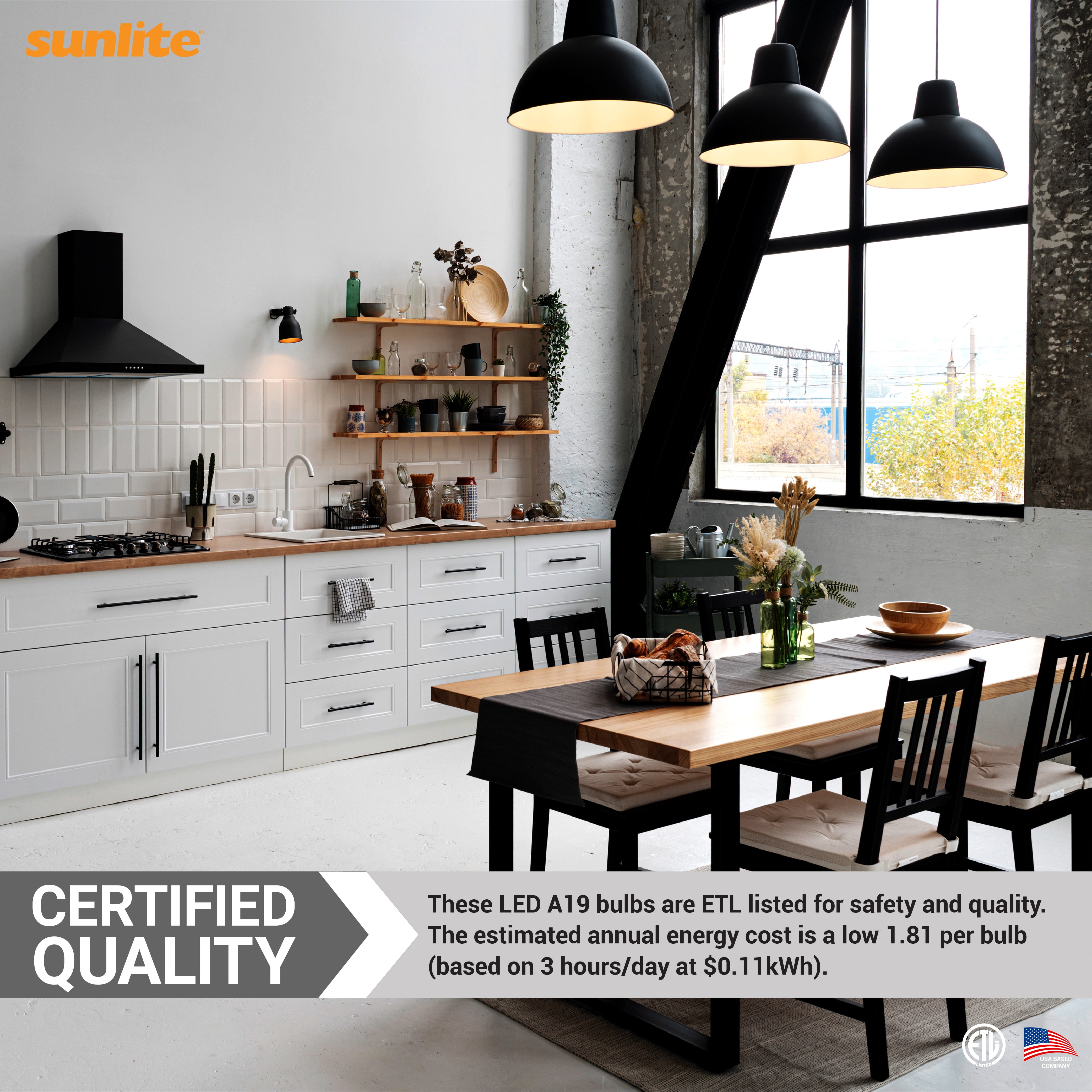 Sunlite LED A19 Light Bulbs, 15 Watts (100W Equivalent), 120V, 1500 Lumens, Standard E26 Base, Non-Dimmable, 220 Degree Beam Angle, ETL Listed, 4000K Cool White, 6 Pack