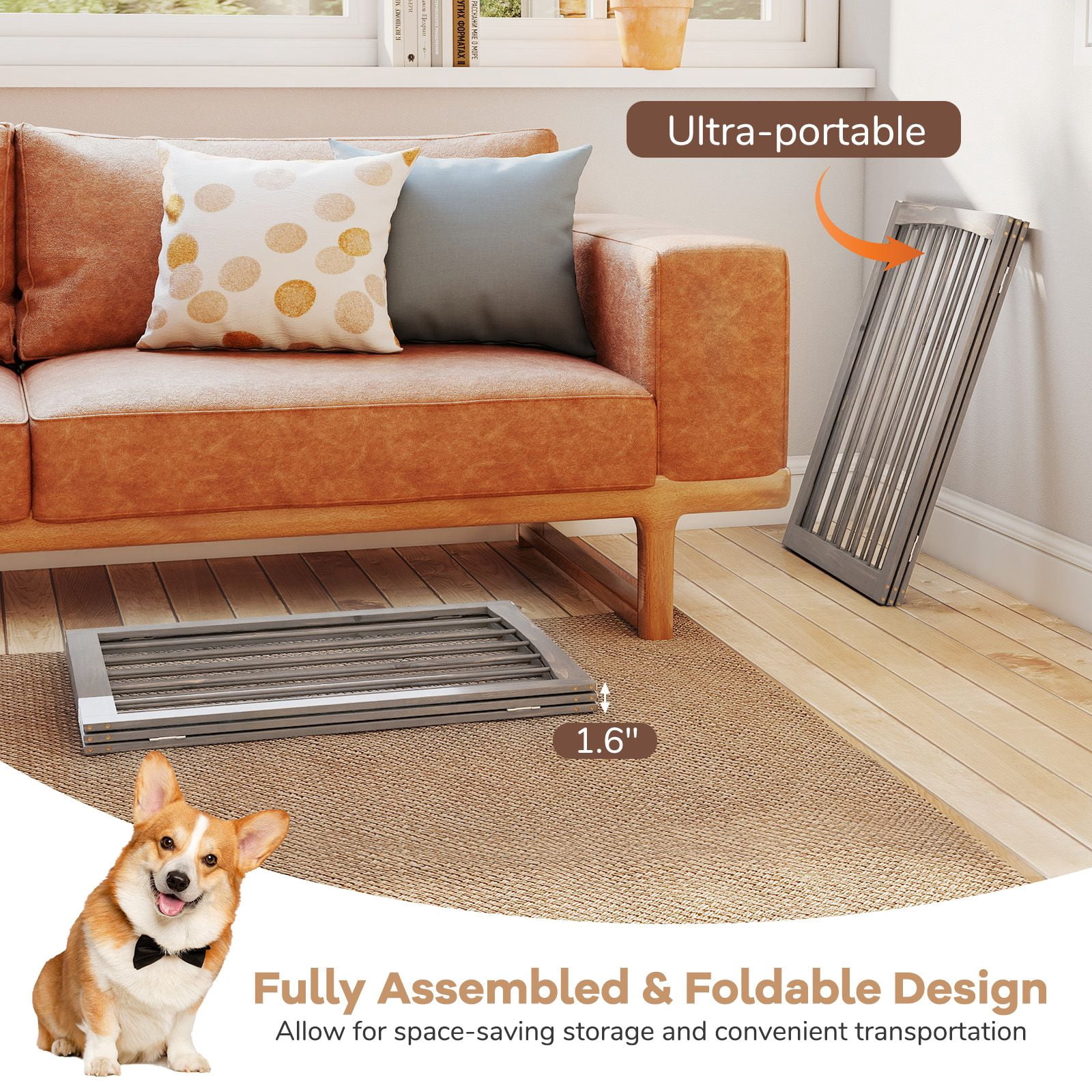 30 Inch Tall Wooden Pet Fence 3 Panel Foldable Gate for Cats Small Medium Dogs