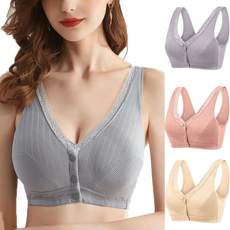 

Spdoo Snap Front Bras for Women Push Up Bra with Padded Pack of 3 Pink/Beige/Gray 48