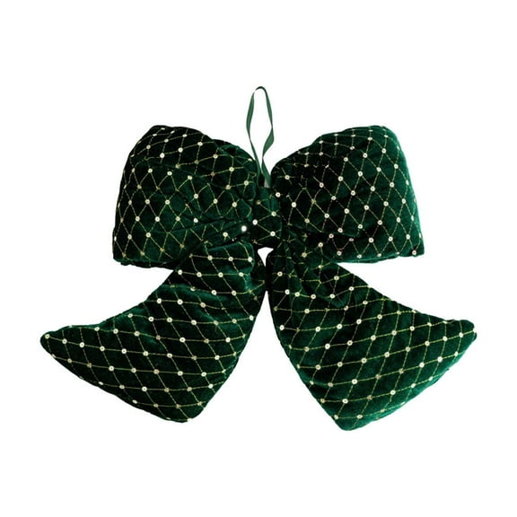 Velvet Flocking Christmas Bow Ornament – Green Decorative Tree Topper with Hanging Loop, Soft Fabric Holiday Ribbon for Gift Wrap, Wreaths, Banners, 12in