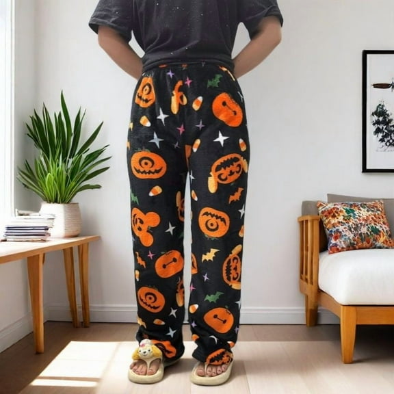 Halloween Flannel pajama pants for women's autumn and winter new thickened and fleece warm casual home pants, walking pants