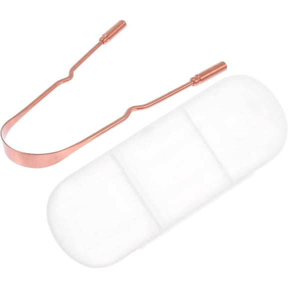 1 Set Tongue Scraper Copper Tongue Cleaners Tongue Brushes U Shaped Oral Care Tools Fights Bad Breath with Case Medical Grade Rose Gold