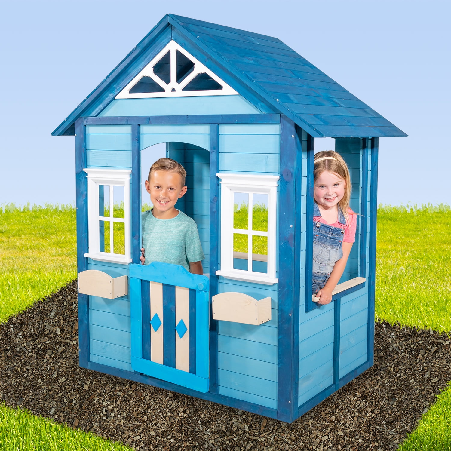 sportspower wooden playhouse with bench