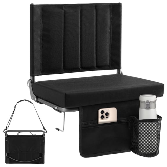 Edx Stadium seats, with cushioned steps, back support, portable, dimensions of 17 inches wide x 12 inches deep x 16 inches high, one set, black