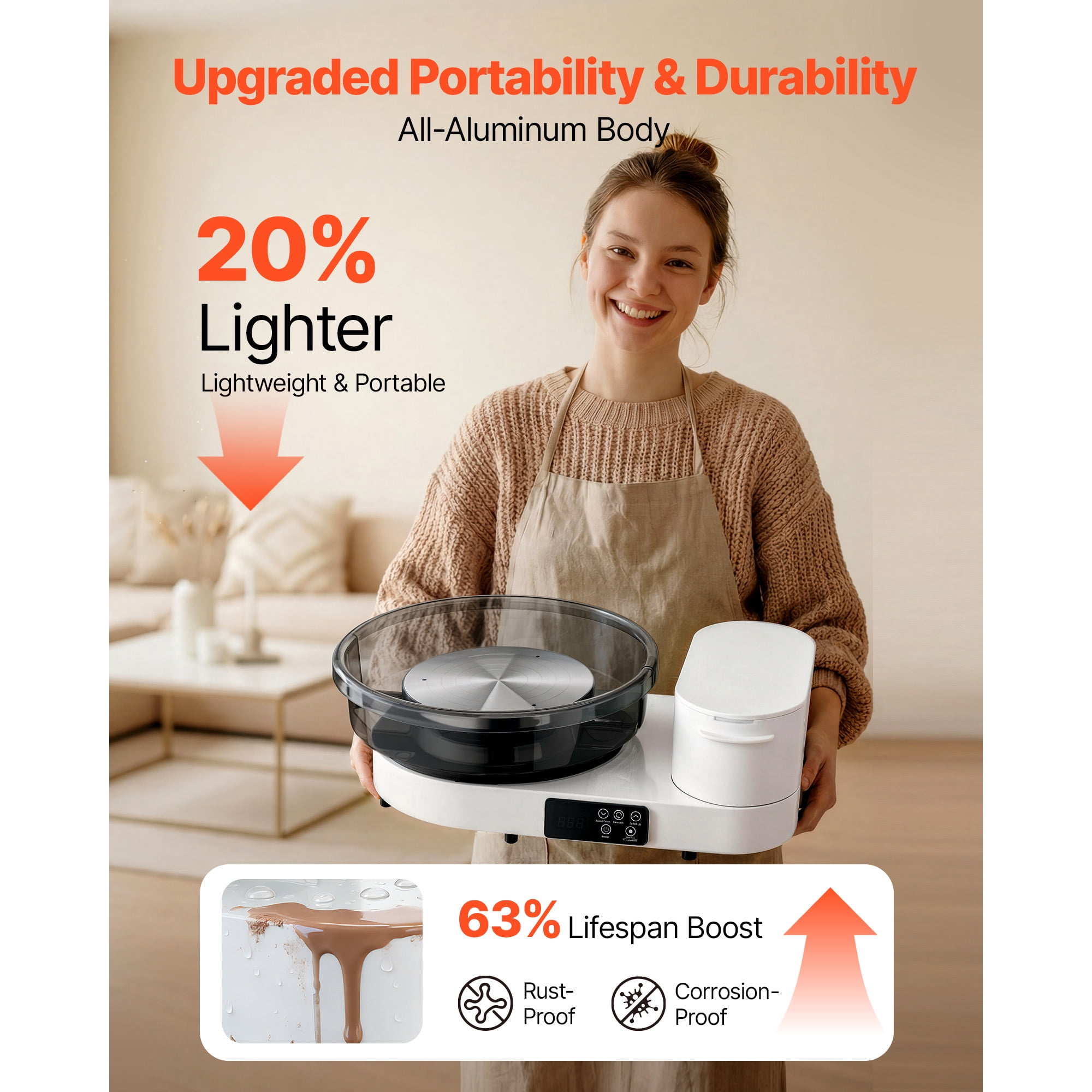 KFFKFF Electric Pottery Wheel for Adults, 14" and 11" Turntables, 450W Tabletop Wheel with Foot Pedal, Adjustable Speed 30-300 RPM, Durable Aluminum Build, Ideal for Beginners and DIY Clay Projects