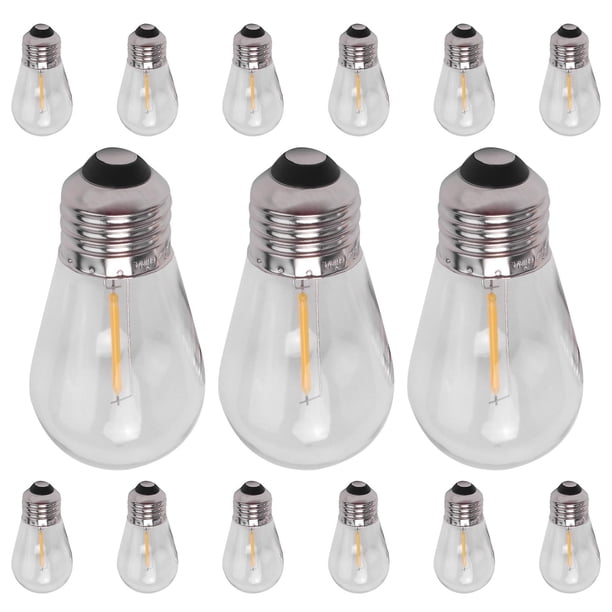 15 Pack 3v Led S14 Replacement Light Bulbs Shatterproof Outdoor Solar String Light Bulbs Warm White Transparent