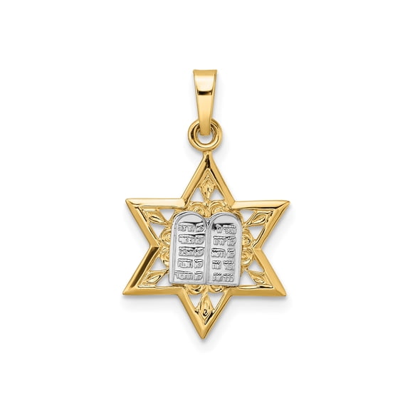 14k Two-Tone Gold Star of David Pendant with Hebrew Ten Commandments Tablets, Jewish Religious Necklace for Men or Women, Faith Symbol Spiritual Jewelry