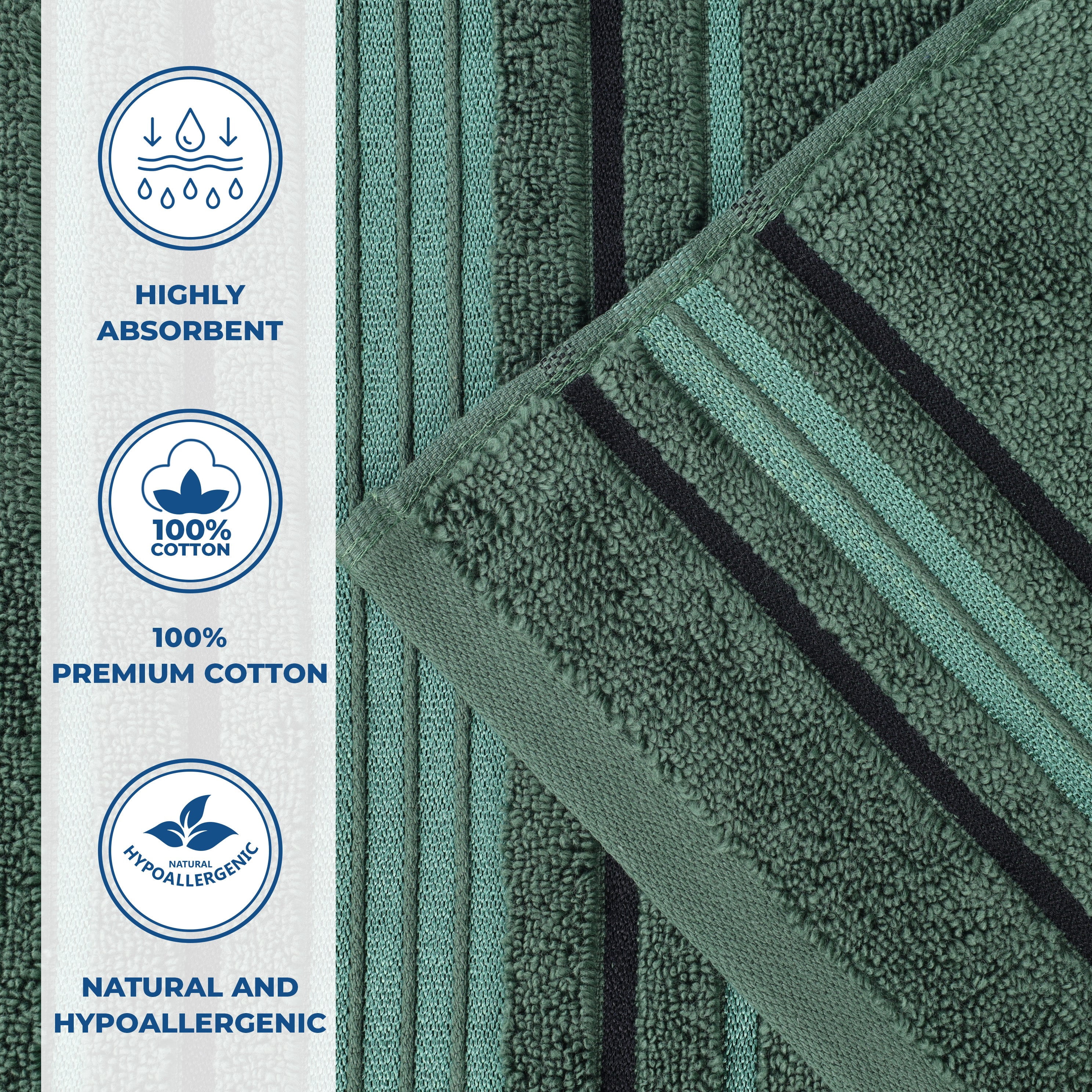 Superior Sadie Zero Twist Cotton Solid Hand Towel, Set of 6, Forest Green