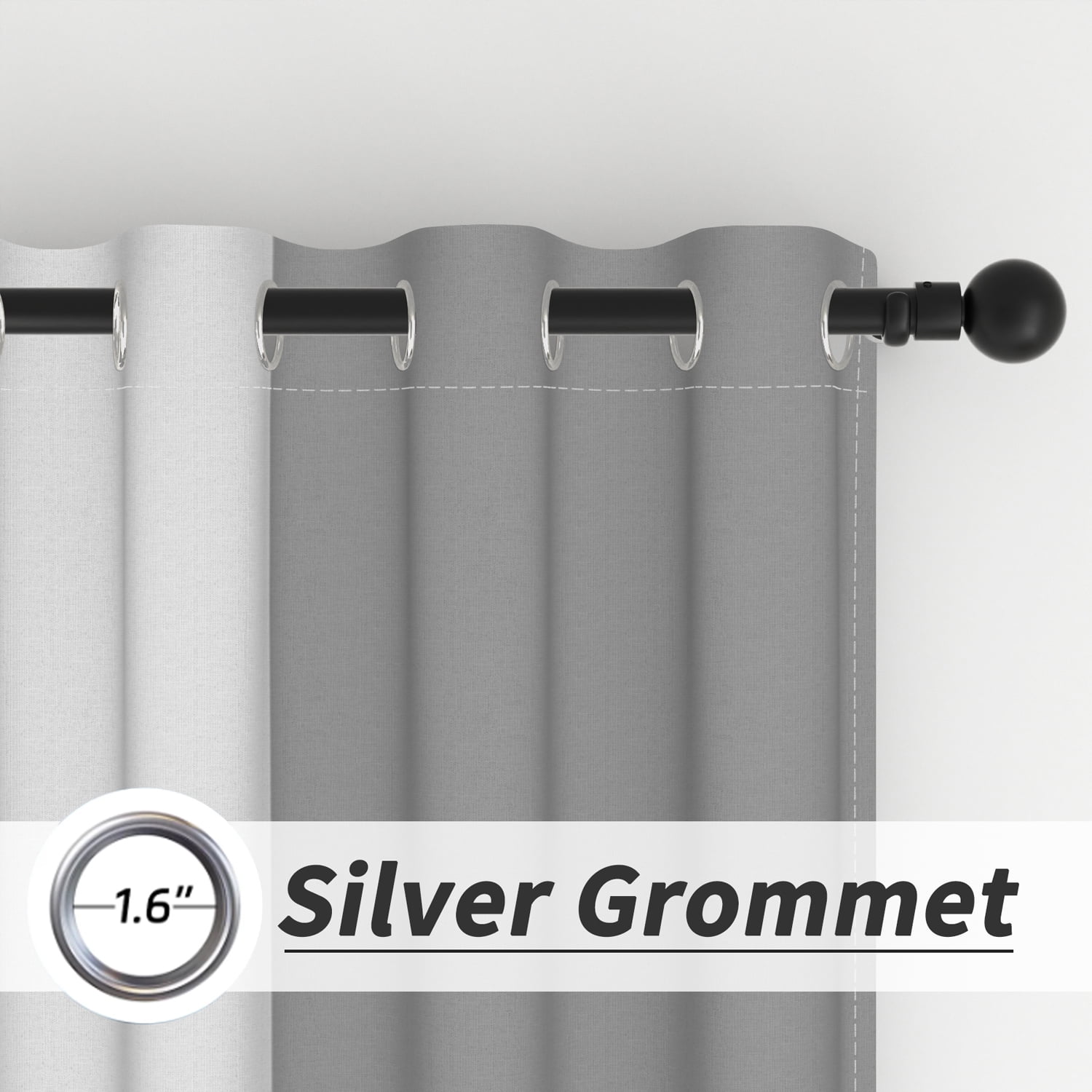 Lfeey Gray Blackout Curtains 63 Inches Long, Room Darkening Grommet Curtains Drapes, 2 Panels Set