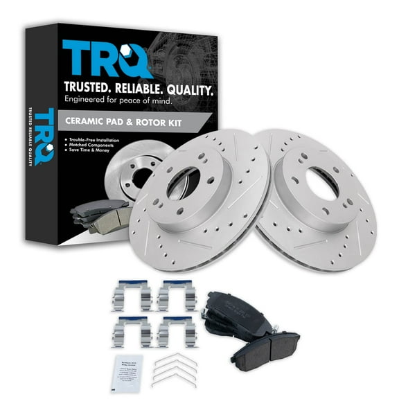 TRQ Front Performance Brake Pad & Rotor Kit Brake Pads Brake Rotors Set Ceramic Premium G-Coated Fits Select 1996-1999 INFINITI I30 1989-1999 Nissan Maxima