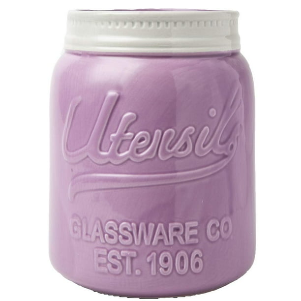 Comfify Wide Mouth Mason Jar Utensil Holder Decorative Kitchenware Organizer Crock Chip Resistant Ceramic Dishwasher Safe Kitchen Caddy Purple Large Size 7 High Walmart Com Walmart Com