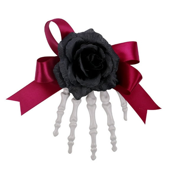 Halloween Skeleton Hand Hair Clip Gothic Rose Bow Side Clip Festival Party Accessories for Women Girls