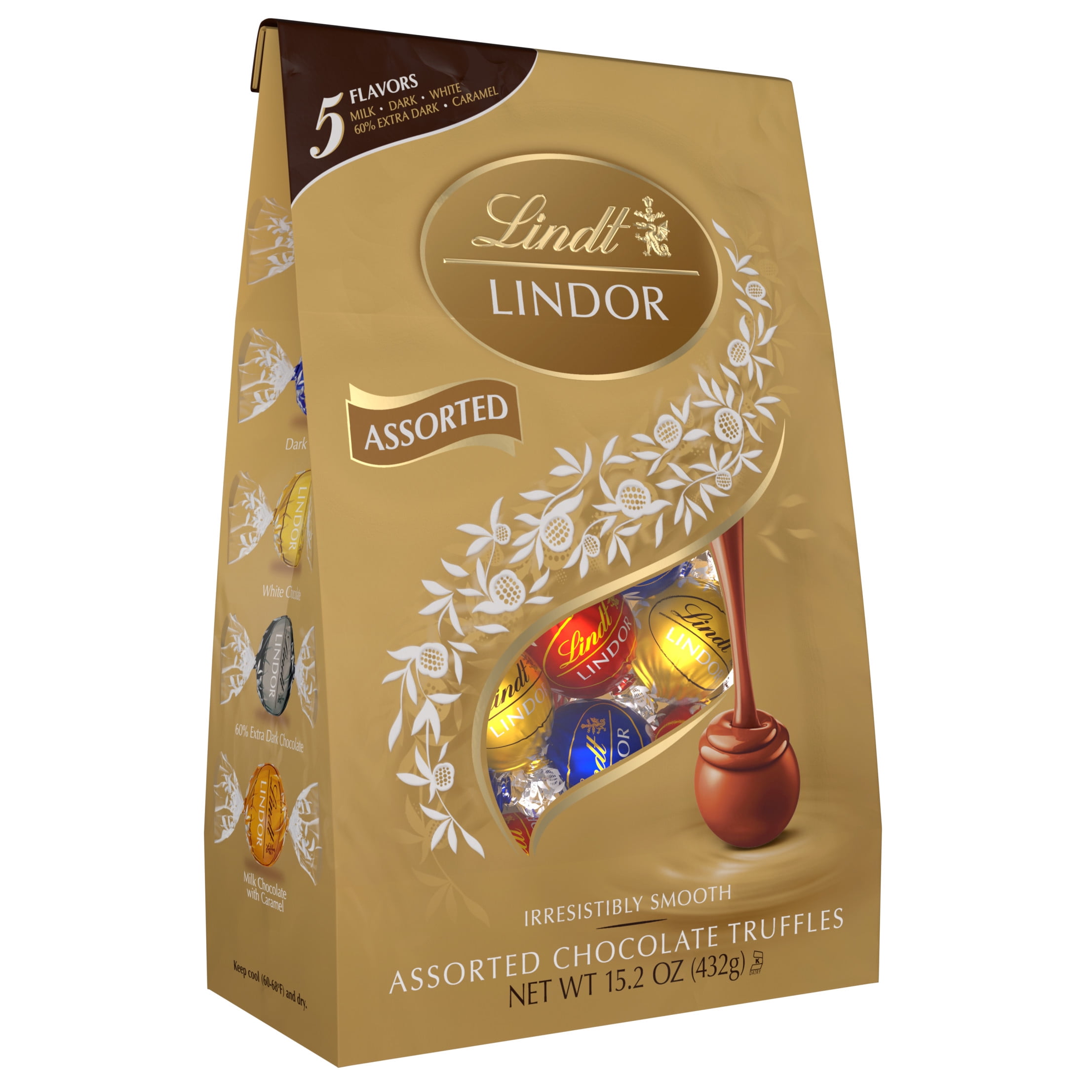 Lindt Lindor Assorted Chocolate Candy Truffles, 15.2 oz, Bag