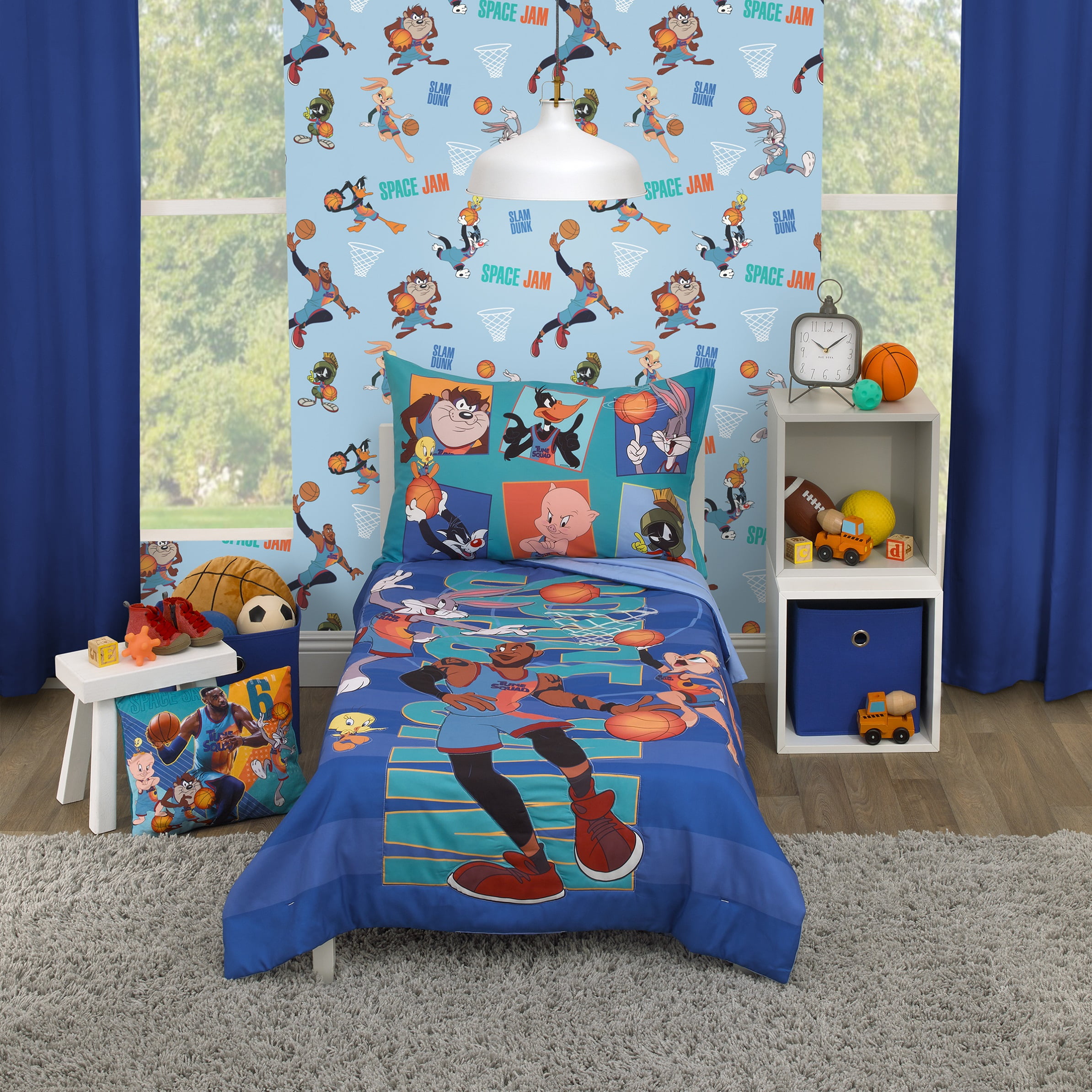Warner Bros. Space Jam Plush Blue and Orange Decorative Toddler Pillow, Boy, Rectangle, 1 Count