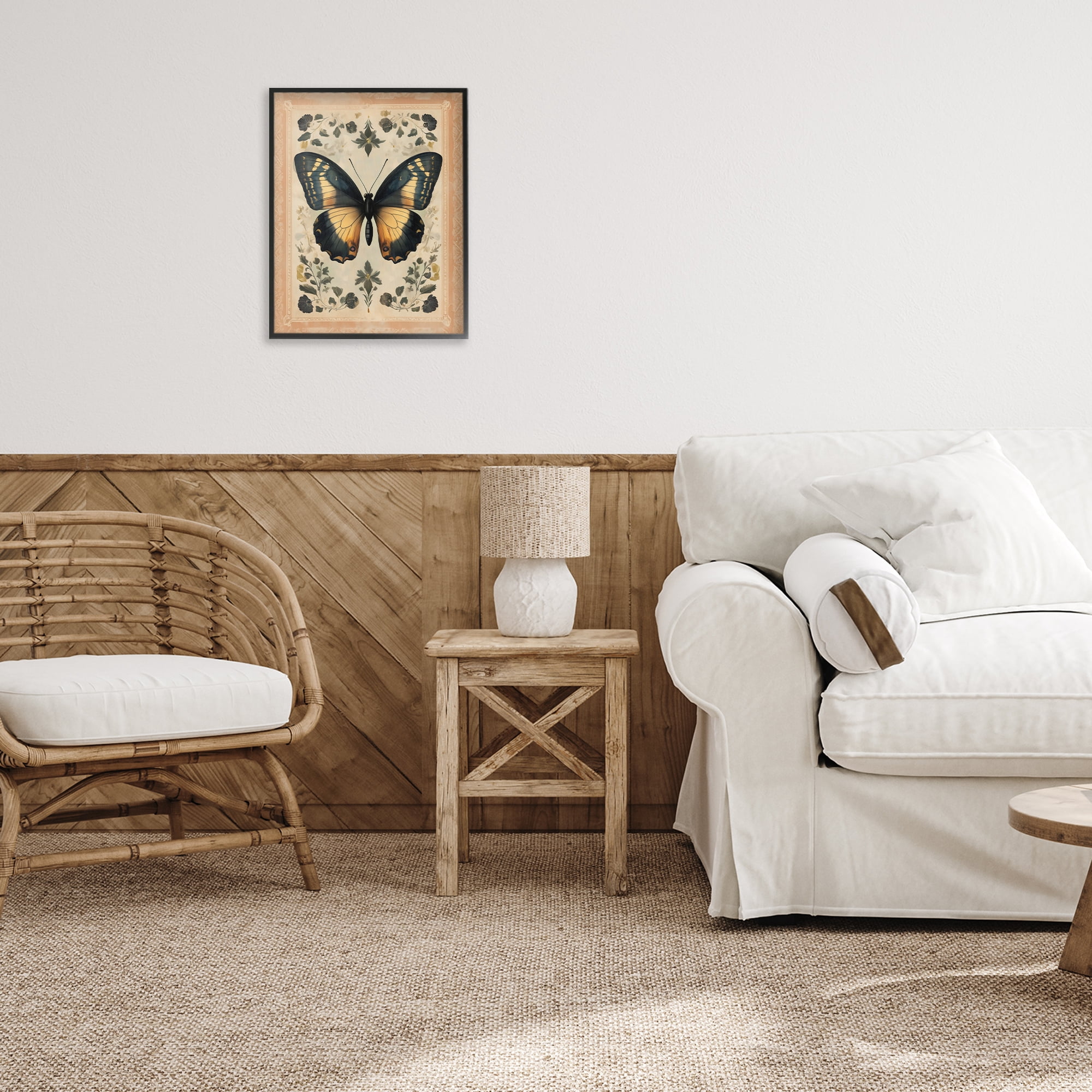 Stupell Industries Vintage Butterfly Botanical Illustration Black Framed Giclee Art, design by Arlington Prints
