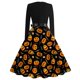 thumbnail image 3 of Vestido vintage de Halloween para mujer: vestido con estampado de murciélago y manga larga con cinturón, 3 of 3