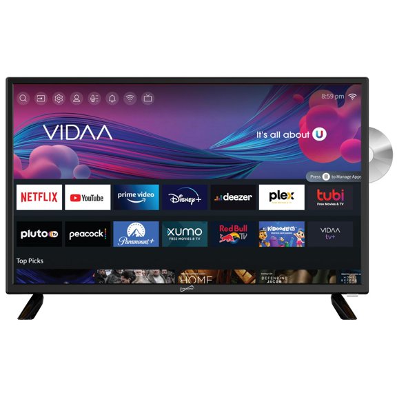 Televisor LED Smart VIDAA Supersonic 24 Pulgadas con Reproductor de DVD Incorporado