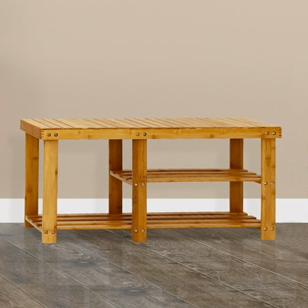 Kinbor Entryway Bamboo Shoe Bench 3-Tier Shoe Rack ...