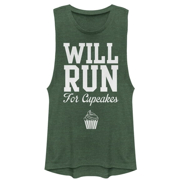 Junior's CHIN UP Will Run for Cupcakes  Festival Muscle Graphic Tee Pine Green Heather 2X Large
