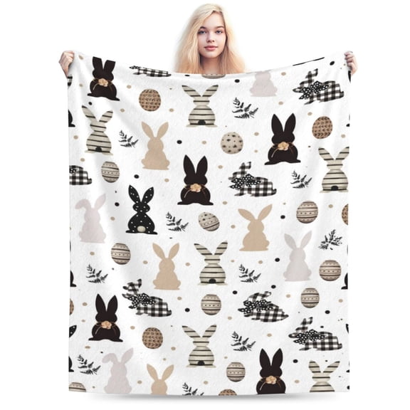 Easter Bunny Pattern Blanket Gift Throw Blanket Cozy Soft Rabbit Egg Spring Holiday Home Decor Gift for Family Kids 50x40