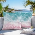 thumbnail image 3 of Pink Turquoise Ombre Throw Pillow Covers 18x18 Inch Set of 2, Abstract Beach Waves Gradient Waterproof Outdoor Pillow Covers, Decorative Cushion Pillowcases for Couch, Sofa, Bed, Garden, Patio, 3 of 9
