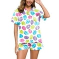 thumbnail image 1 of toraway Pyjamas Femmes 3X Ensembles 2 Pcs Pyjamas pour Femmes Imprimé Floral Graphique Chemise à Manches Courtes et Shorts Ensemble de Pyjama TTG, 1 of 3