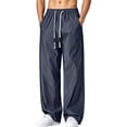 thumbnail image 3 of Mens Joggers Casual Loose Drawstring Elastic Waist Wide Leg Pants Outdoor Sport Cropped Pants with Pockets, 3 of 10
